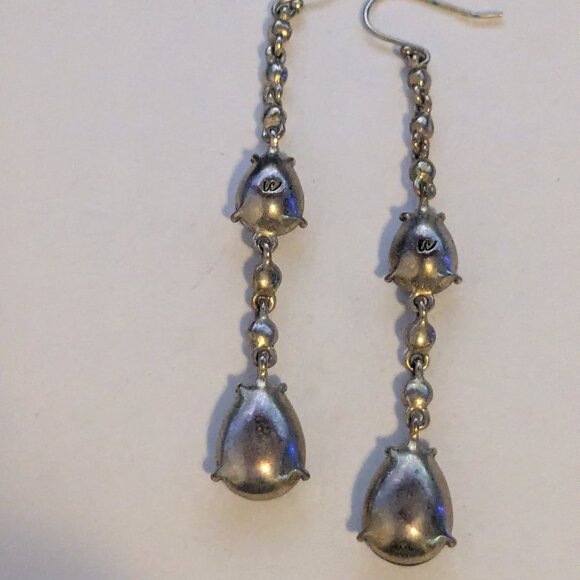 LC LIZ CLAIBORNE Faux Black Opal Rhinestone Dangle Drop Pierced Earrings - Picture 7 of 8